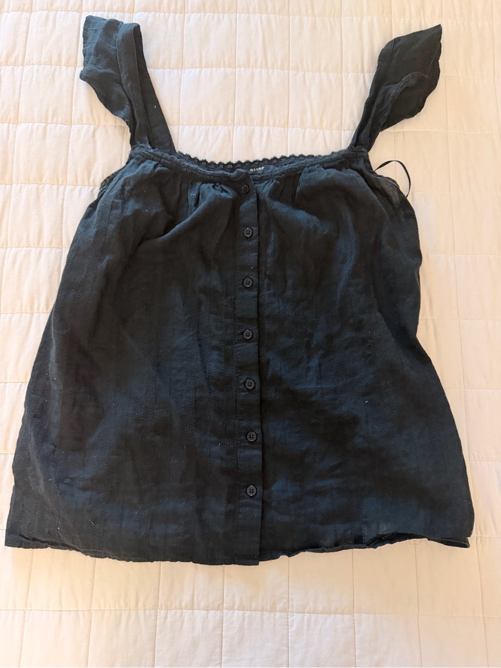PAIGE Black Button-Front Linen Tank